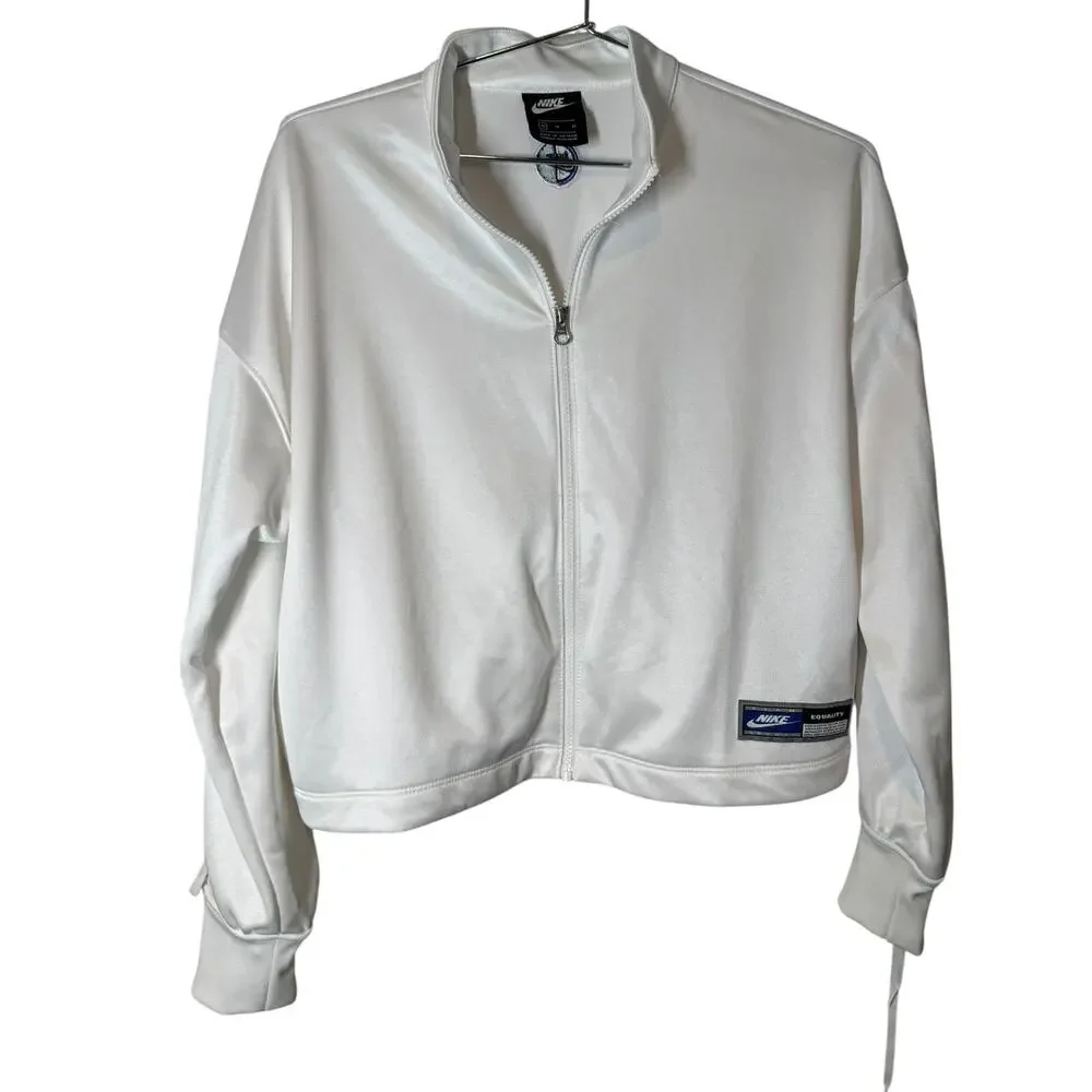 Nike Sportswear Cropped Casual‎ Stand Collar Track Jacket White Medium